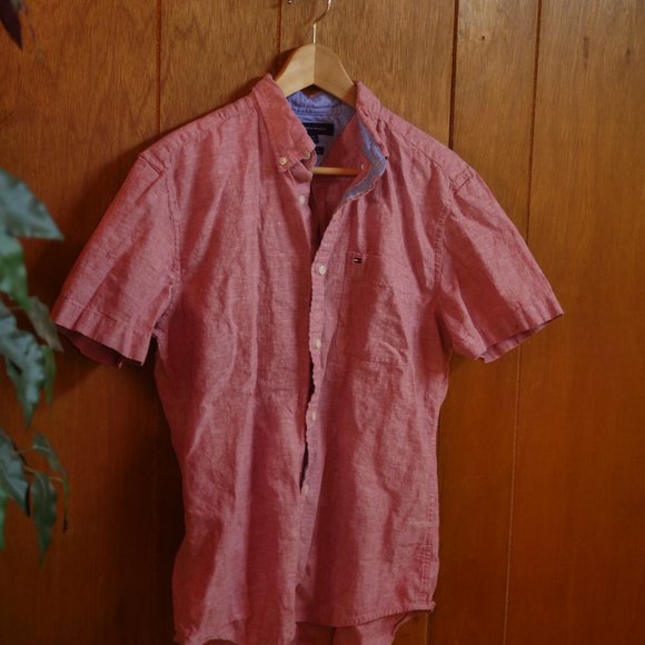 Pink Linen Style - Tommy Hilfiger Button Up - Short Sleeve L/G - Picture 4 of 4